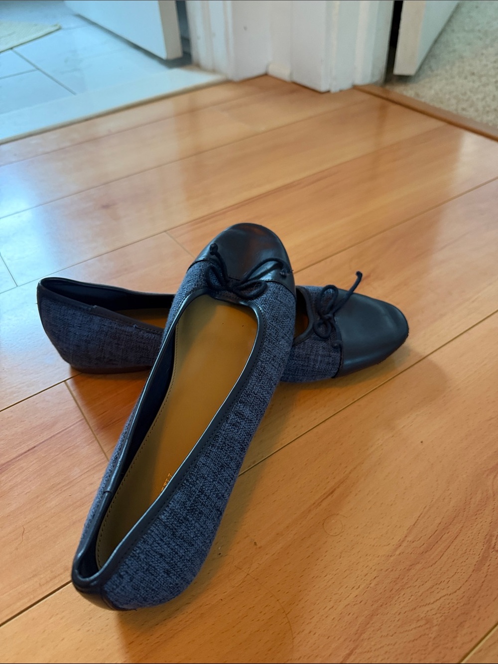 J. Crew Navy Bow Cap-Toe Ballet Flats